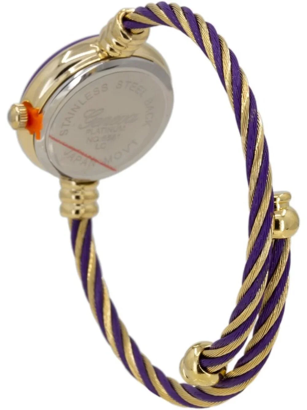 Women's Gold And Purple Analog Elegant Cable Cuff Arabic Numbers Bracelet Watch